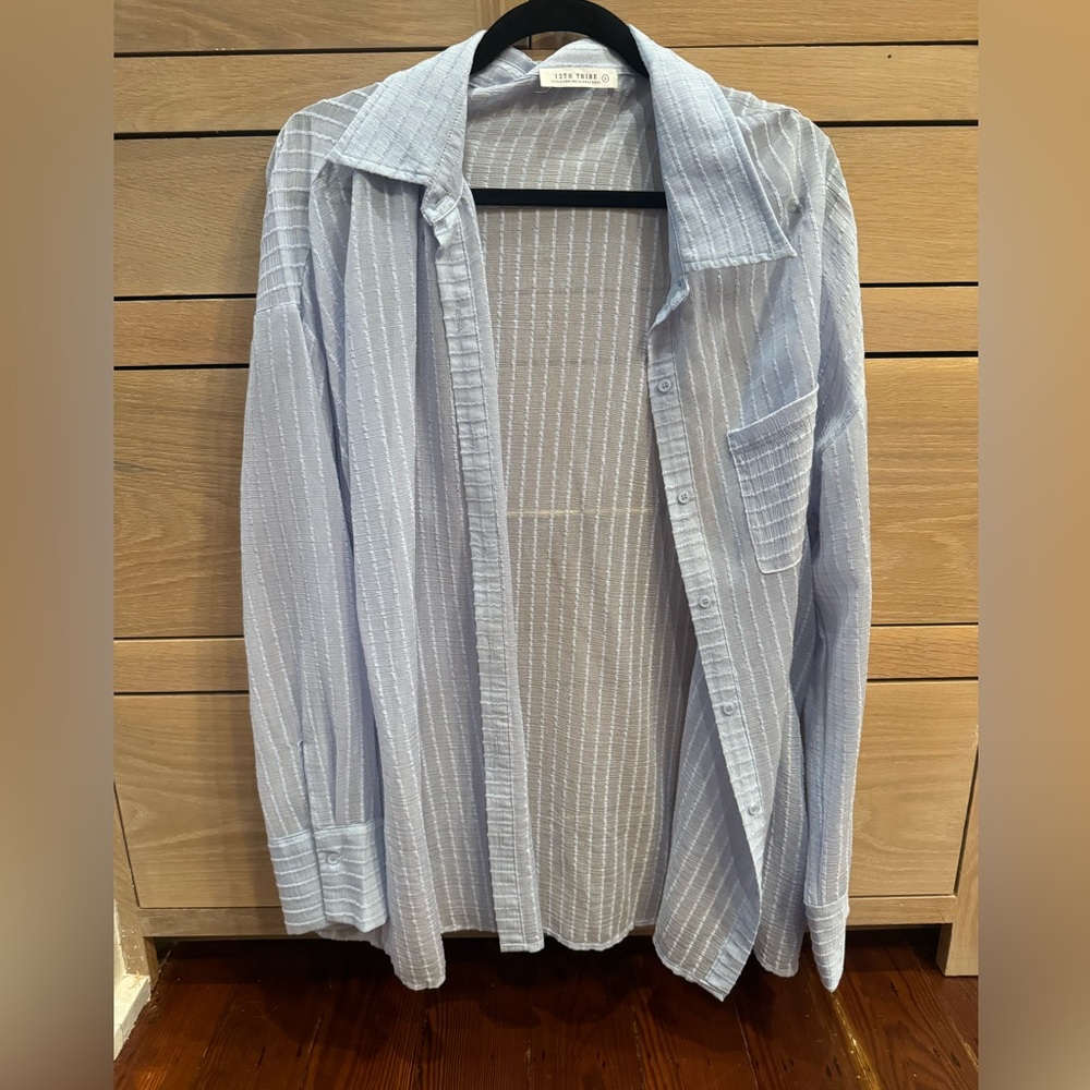 12th Tribe Sheer Blue Button Up Top